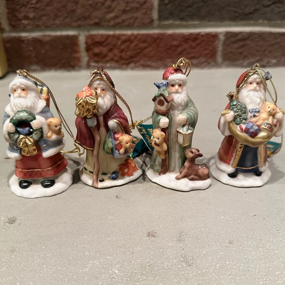 New SET 4pc Vintage 1998 Bavarian Heritage Santa Claus Ornament Porcelain Coynes